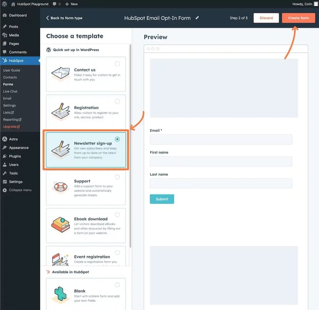 Choose your WordPress newsletter signup form template