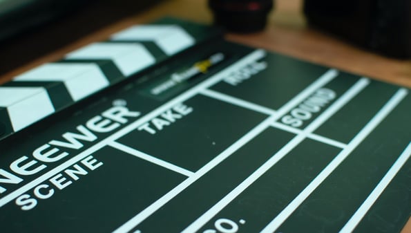 Film clapperboard laying at a jaunty angle