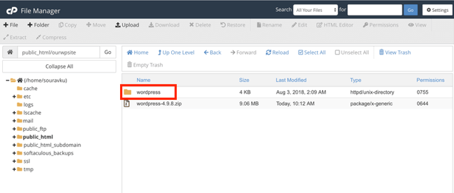Click folder labelled WordPress in cPanel to find and edit htaccess