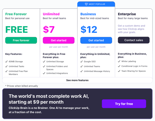 Clickup Pricing