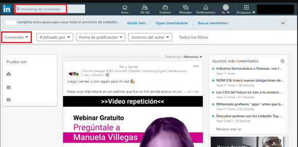 Cómo encontrar contenidos en LinkedIn