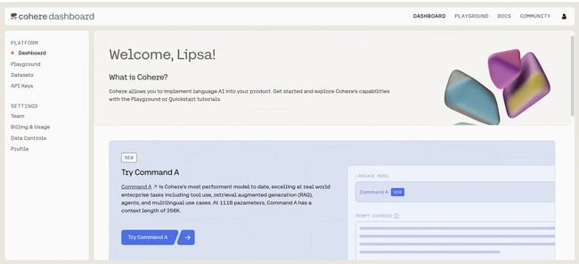Cohere Dashboard, AI tools dashboard by Cohere