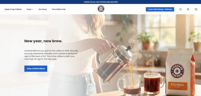 Compass Coffee coffee shop website home page