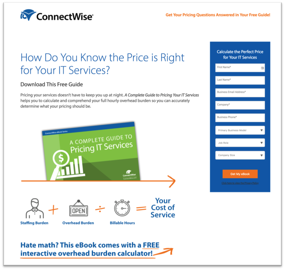 ConnectWise landing page example