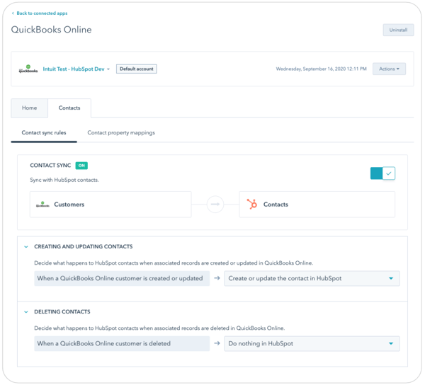 Quickbooks Online Contact Sync screen