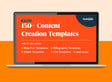 Laptop displaying a bright orange promotional graphic for a free resource featuring over 150 content creation templates, including blog post, ebook, and infographic templates.