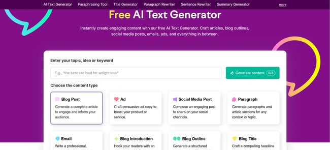ContentShake AI text generator, AI authoring tools