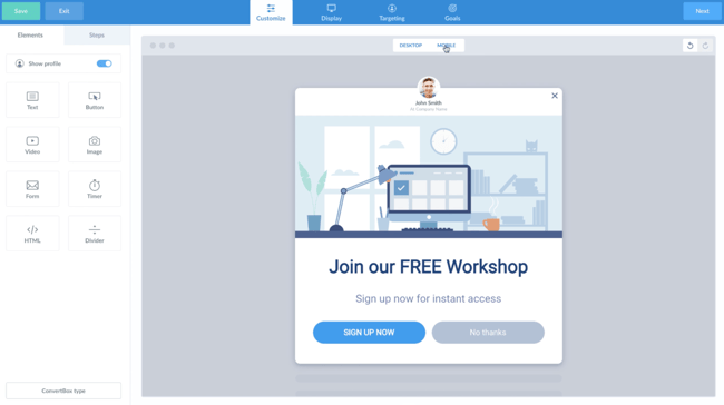 Convertbox call to action tool’s CTA builder