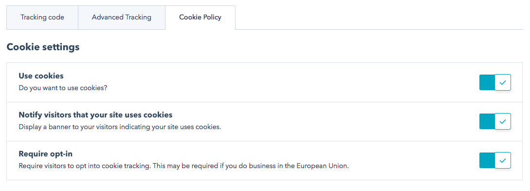 Paramètres de la politique des cookies