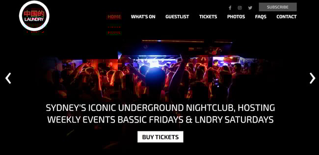 homepage for the nightclub website chinese laundry