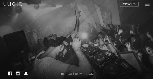 homepage for the nightclub website lucid