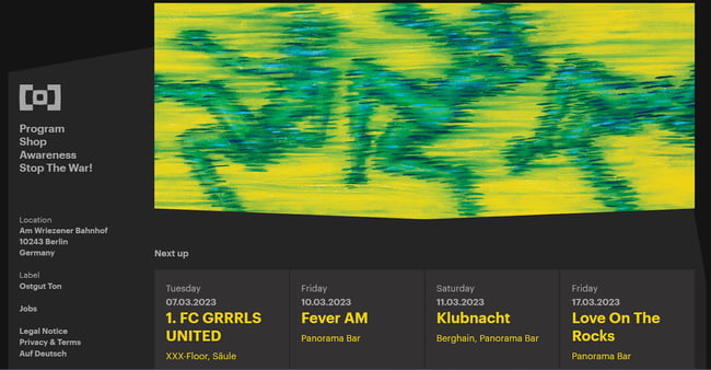 homepage for the nightclub website berghain