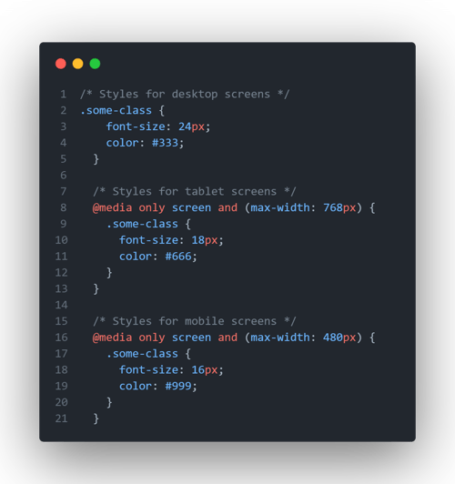 The @media rule is used to specify the maximum width of the screen for each breakpoint.