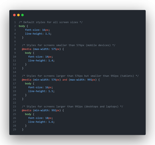 We've used media queries to target specific screen sizes and apply the appropriate styles.