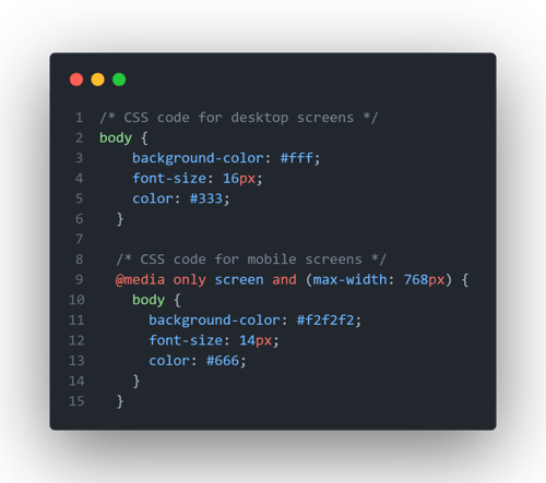 The desktop screen rules are defined outside of any media query and apply to all screen sizes.