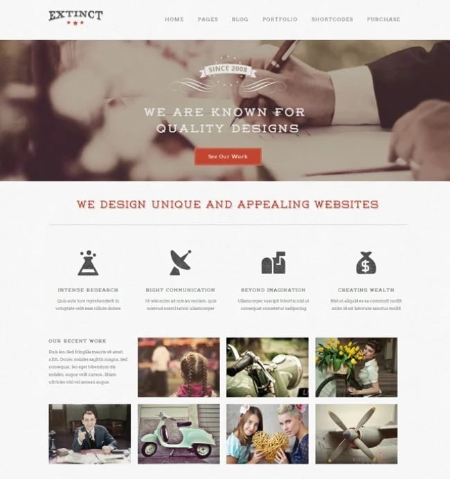 Best Vintage Retro Style WordPress Themes: Extinct Retro Vintage Portfolio