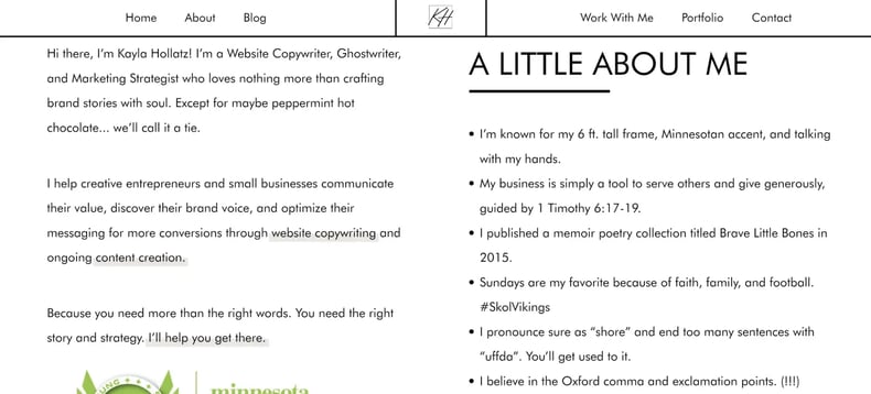 Copywriting portfolio example by Kayla Hollatz 