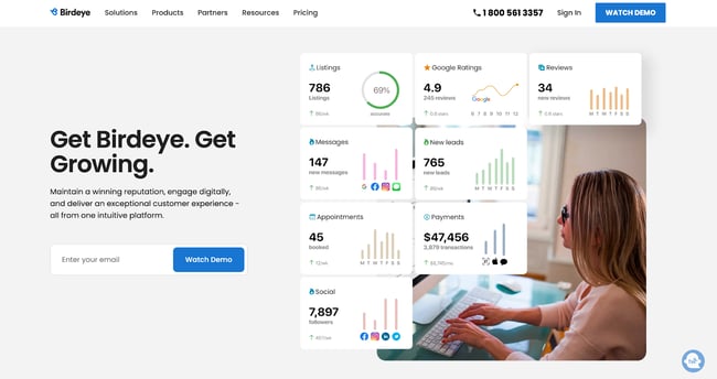 Customer feedback tools, Birdeyes homepage]