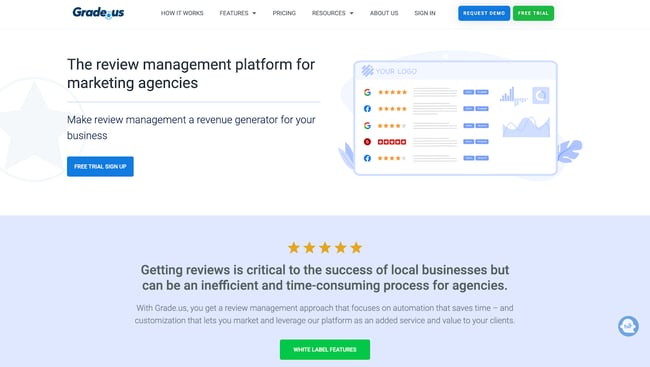 Customer feedback tools, Grade.us homepage]