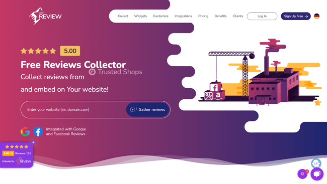 Customer feedback tools, JustReviews homepage