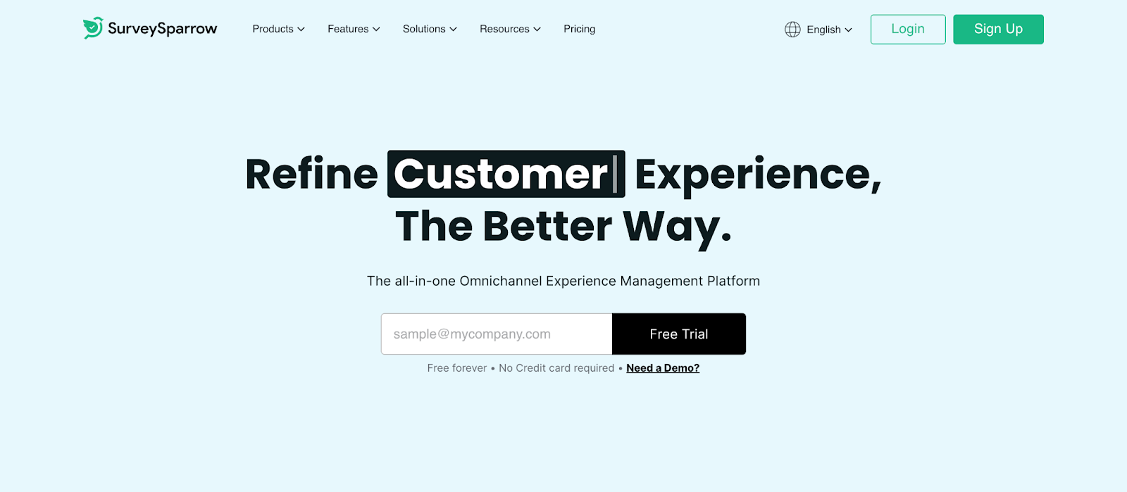 Customer feedback tools, SurveySparrows homepage]