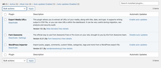 Step two to disable WordPress plugins: click deactivate. 