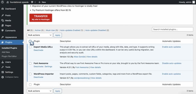 To Disable WordPress plugins simultaneously, check the box. 