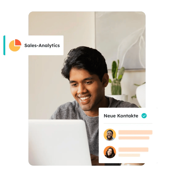 HubSpot-Nutzender der die in seinem HubSpot-Account generierten Sales-Analytics und neuen Kontakte anzeigt