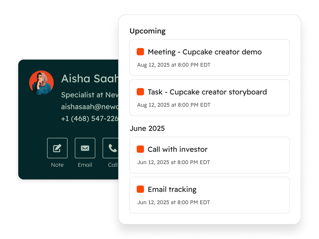 captura de tela simplificada mostra ações no Smart CRM da HubSpot