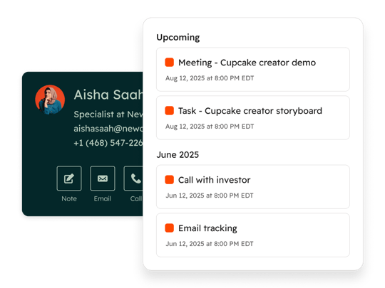 captura de tela simplificada mostra ações no Smart CRM da HubSpot
