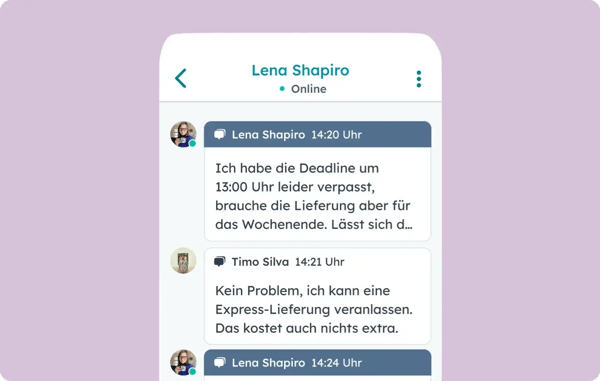 Ein Kundenchat in der Mobile-App von HubSpot