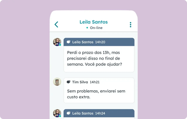 Aplicativo para dispositivos móveis da HubSpot exibindo bate-papo com cliente