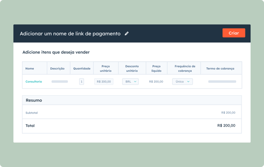 Exemplo de finalização de compra com links de pagamento da HubSpot