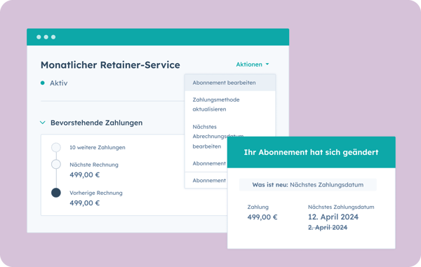 Commerce Hub-Benutzeroberfläche mit monatlichem Retainer-Service