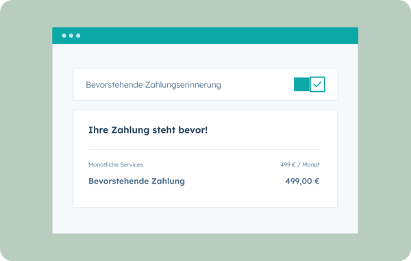 Commerce Hub-Benutzeroberfläche zeigt Zahlungserinnerungen an