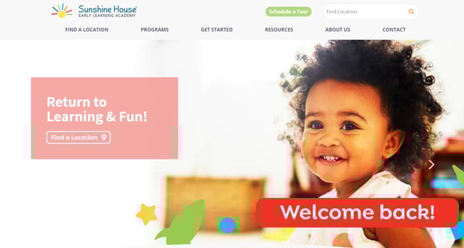 homepage for the daycare website the sunshine house