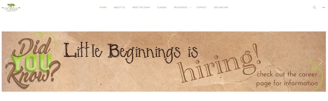 homepage for the daycare website stepping stone