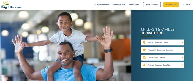homepage for the daycare website bright horizons daycare