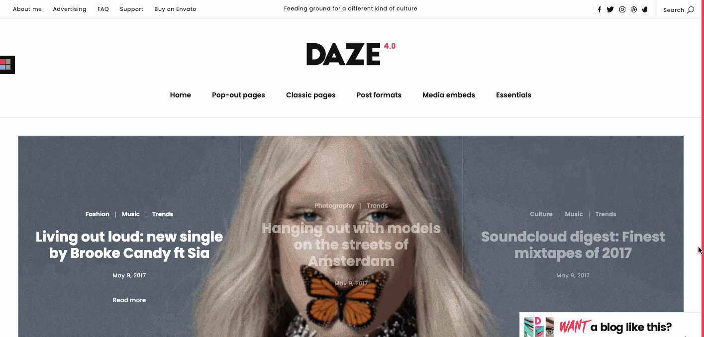 Daze advanced masonry grid homepage with scroll animation