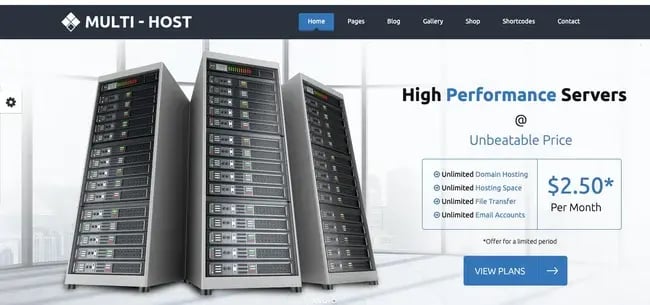 Default demo of web hosting WordPress theme Multi Host
