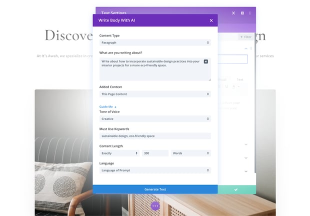 Divi AI Content Generation
