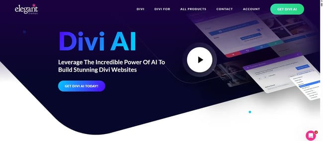 Divi AI landing page, Web design AI content writing tools