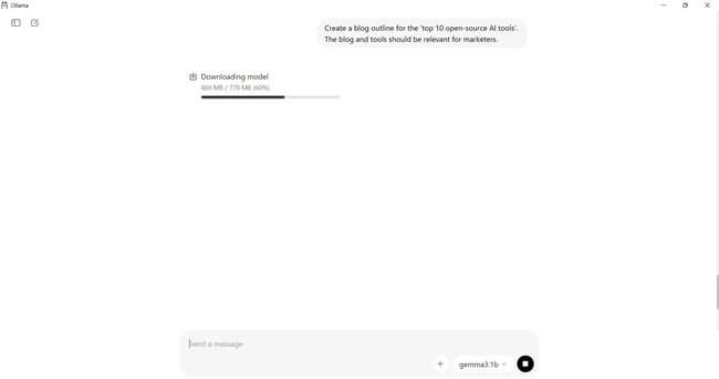 Downloading Google Gemma31b in Ollama chat, AI chat generation