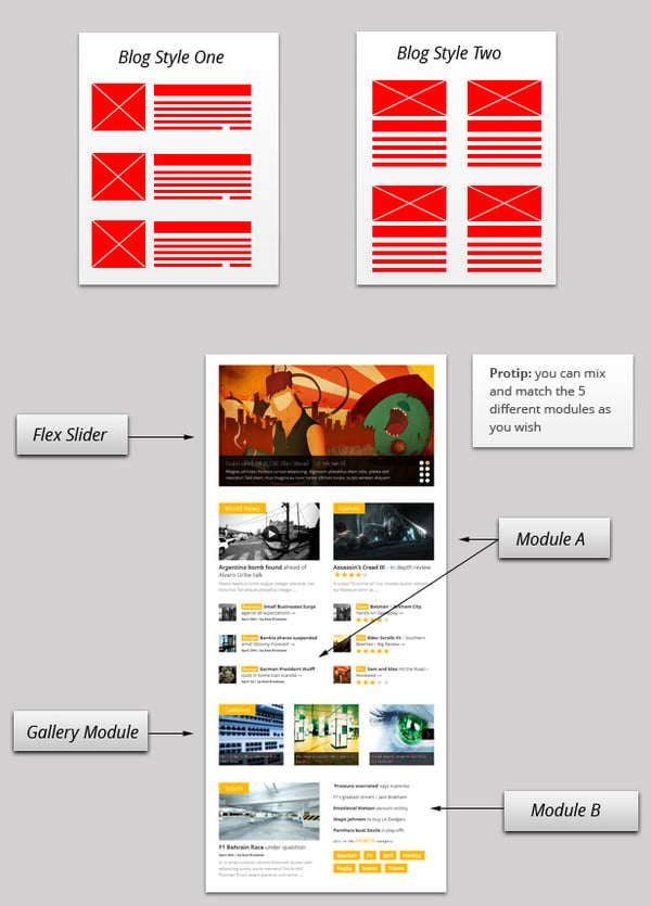 Gonzo's flexible layouts with flex slider and modules identified