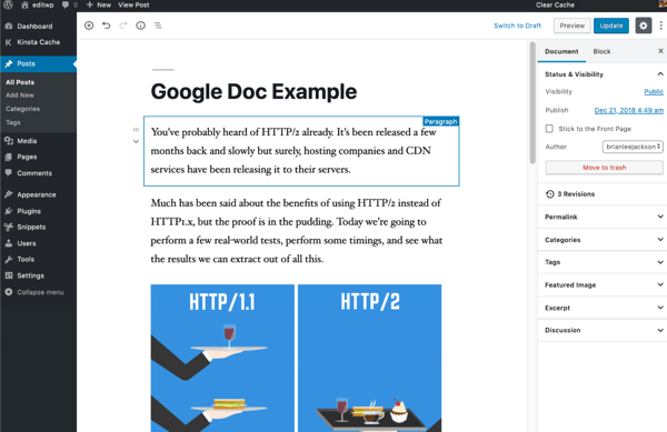 Importing posts from Google Docs to the Gutenberg Editor in WordPress eliminates many of the formatting issues