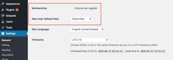 A simple way to limit access to your dashboard is to set the default role for new users as “Subscriber” in the General Settings section of your WP dashboard