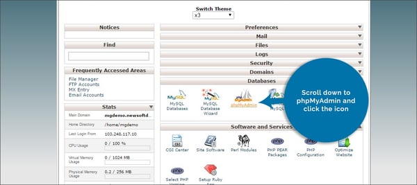 the phpMyAdmin icon is under the Databases section in your hosting account's cPanel