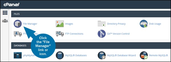 The File Manager icon is under the Files Section of your hosting account's cPanel