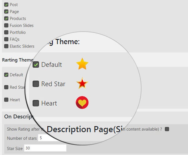 The default rating theme checked off in the WordPress Rate Everything Star Rating Plugin settings