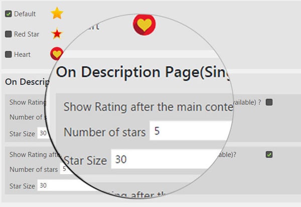 In the On Description Page section, you can modify the rating scale and choose where it appears on the page